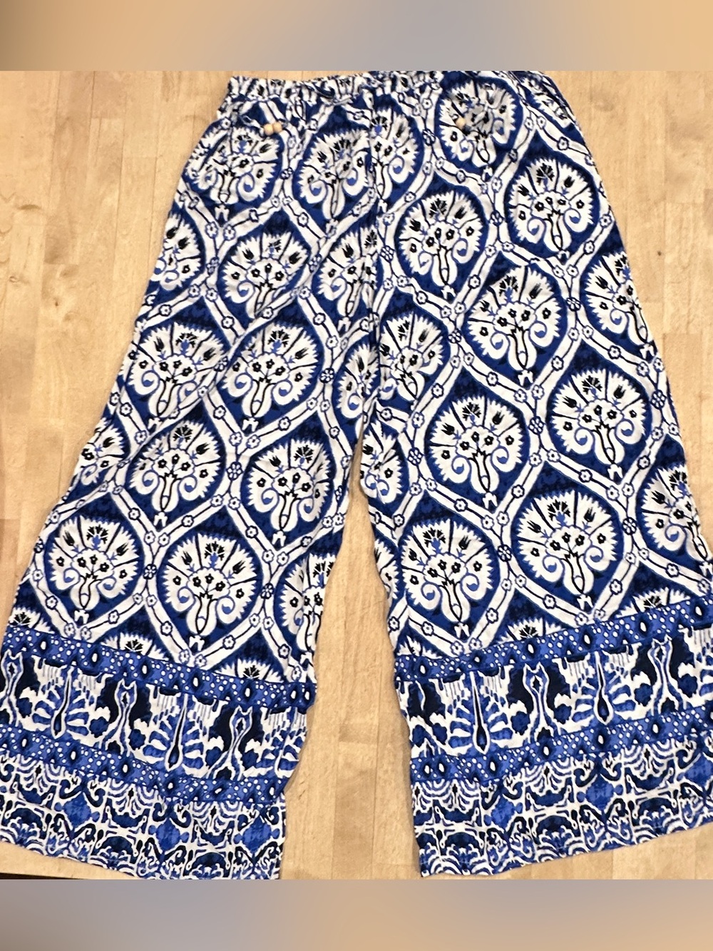 Haute Hippie Blue and White Printed Wide-Leg Pants